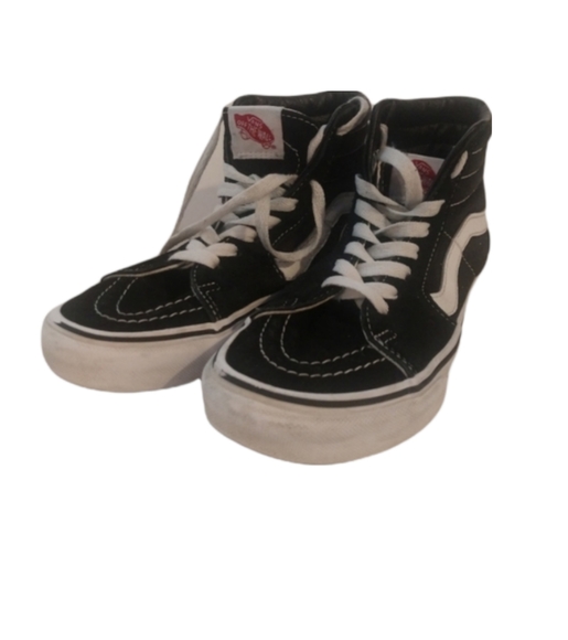 Vans Shoes - VANS Black White LOGO unisex Women Size 6.5 Men Size 5 High top